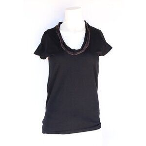Sacai Luck Women's Small Black T-Shirt Ribbon Trim Scoop Neck Tee Jersey Top
